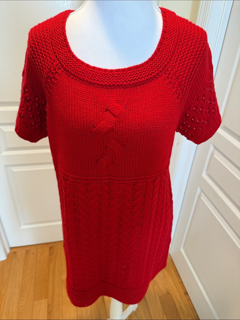 JohnPaulRichard Red Knit Short-Sleeve Midi Dress